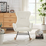 ZUN Cream white velvet rocking chair W58872237