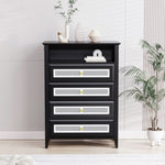 ZUN ON-TREND Retro Style Chest of Drawers with Rattan Panels, 4 Drawer Dresser with Gold Metal Handles, WF303857AAB