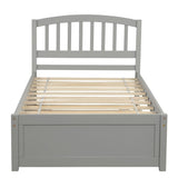 ZUN Twin size Platform Bed Wood Bed Frame with Trundle, Gray WF194302AAE