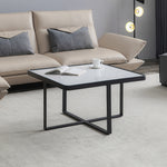 ZUN Minimalism Square coffee table,Black metal frame with sintered stone tabletop 33022570