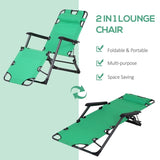 ZUN Tanning Chair, 2-in-1 Beach Lounge Chair & Camping Chair w/ Pillow & Pocket, Adjustable Chaise for W2225142464