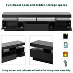 ZUN On-Trend TV Stand with 4 Open Shelves, Modern High Gloss Entertainment Center for 75 Inch TV, WF295472AAB