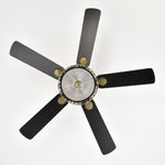 ZUN 52inch Antique Bronze Metal 3 Lights Crystal Ceiling Fan with 5 Wood Blades, Two-color fan blade, AC W1592P152766