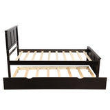 ZUN Platform Bed with Twin Size Trundle, Twin Size Frame, Espresso WF194473AAP