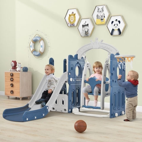 ZUN Toddler Slide and Swing Set 5 in 1, Kids Playground Climber Slide Playset with Basketball Hoop PP307712AAC