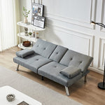 ZUN Linen Fabric Modern Sofa Bed Futon Couch Bed Folding Recliner Sleeper Reversible Loveseat W1422131950