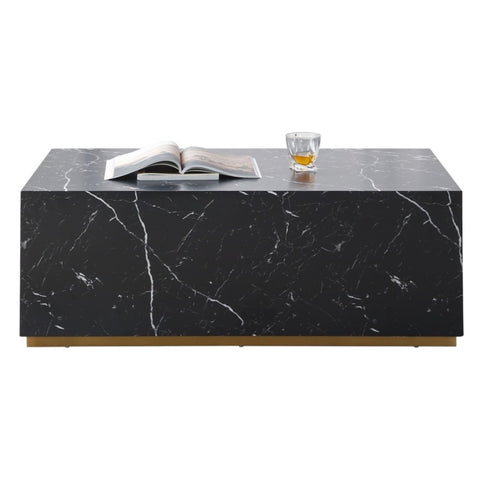 ZUN Black Marble MDF Coffee Table Low Gloss for Living Room/Leisure Area W876109345