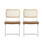 ZUN Set of 2, Leather Dining Chair with High-Density Sponge, Rattan Chair for Dining room, Living room, W24167828