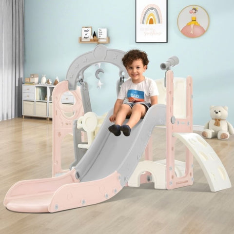 ZUN Toddler Slide and Swing Set 5 in 1, Kids Playground Climber Slide Playset with Telescope, PP321359AAH