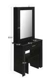 ZUN Vanity Desk with Mirror & Stool, Black Makeup Table with Storage Shelves & Drawer, Vanity Set for W68858690