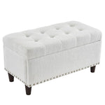 ZUN 31.5 Inches 80*41*42cm Teddy Velvet With Storage Copper Nails Bedside Stool Footstool Off-White 38929502