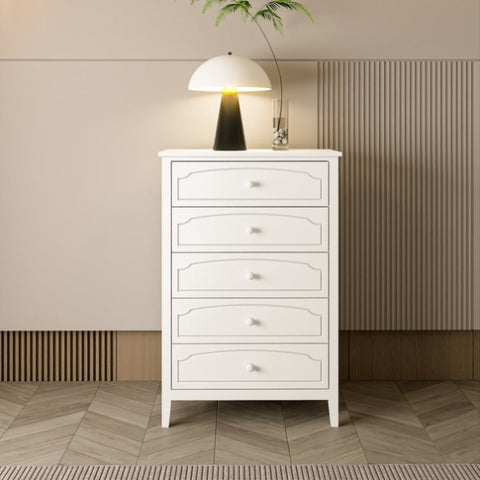 ZUN White Contemporary Roman Style, Solid Wood 5 Drawers Chest Bedroom Furniture, Drawer Storage, Tall W1596102258