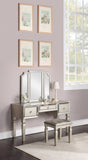 ZUN Luxurious Majestic Classic Silver Color Vanity w Stool 3- Storage Drawers 1pc Bedroom Furniture B011111848