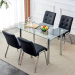 ZUN Grid armless high backrest dining chair, electroplated metal legs, black 4-piece chair set, Office W1151107083