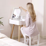 ZUN Dressing Vanity Table Makeup Desk with Flip Top Mirror and 2 Drawers for Bedroom Living Life,White W76057038