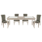 ZUN Crystal Button-Tufted Side Chairs 2pc Set Silver Finish Wood Frame Gray Faux Leather Upholstered B01152164