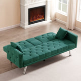 ZUN Square Arm Armrests, Dark Green Linen Convertible Sofa and Sofa Bed W112852900