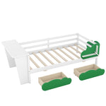 ZUN Twin Size Daybed with Desk, Green Leaf Shape Drawers and Shelves, White WF303126AAK