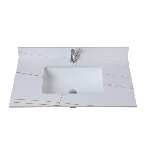 ZUN Montary 37inch bathroom vanity top stone white gold new style tops with rectangle undermount ceramic W509128654