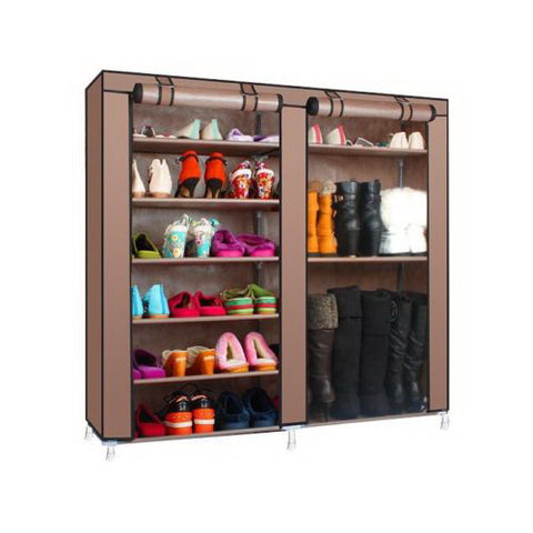 ZUN Double Rows 9 Lattices Combination Style Shoe Cabinet Coffee 79287791
