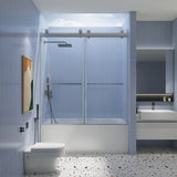 ZUN 60'' W x 65'' H Frameless Double Sliding Tub Door, Bypass Tub Door Clear Glass Soft Closing in W1573126516