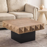 ZUN 32.28"Three-dimensional Embossed Pattern Square Retro Coffee Table with 2 Drawers and MDF Base W757126828