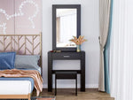 ZUN Vanity Desk with Mirror & Stool, Black Makeup Table with Storage Shelves & Drawer, Vanity Set for W68858690