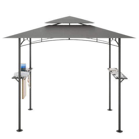ZUN 8 x 5 FT Grill Pergola Tent with Air Vent Double Tiered BBQ Gazebo Outdoor Barbecue Canopy, Gray 44050533