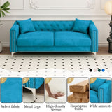 ZUN Sophisticated Sofa Set: 83" Blue Velvet Triple Sofa with 2 Complimentary Pillows – Perfect for Both W1278131610