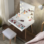 ZUN Wooden Vanity Table Makeup Dressing Desk with LED Light,White GLT18167WH