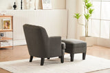 ZUN Dark Gray Natural Fabric Button Tufted Club Chair with Ottoman,Living room Chair and Stool W162890421