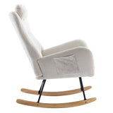 ZUN 35.5 inch Rocking Chair with Pocket, Soft Teddy Fabric Rocking Chair for Nursery, Comfy Wingback W137294661