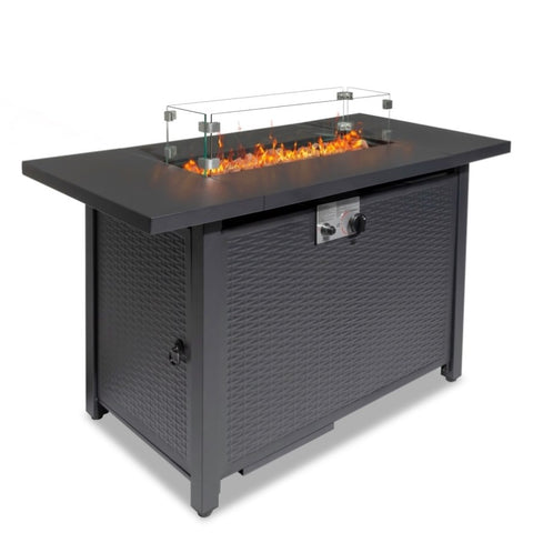 ZUN 43-Inch Fire Table,50000 BTU Gas Firepit with Volcanic Stone Black 45855548
