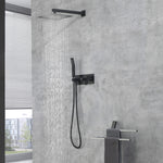 ZUN Brass Matte Black Shower Faucet Set Shower System 10 Inch Rainfall Shower Head with Handheld Sprayer 57003822