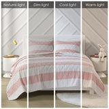 ZUN Cotton Cabana Stripe Reversible Quilt Set with Rainbow Reverse B035100438