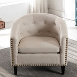 ZUN linen Fabric Tufted Barrel ChairTub Chair for Living Room Bedroom Club Chairs WF212660AAD