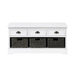 ZUN U_STYLE Homes Collection Wood Storage Bench with 3 Drawers and 3 Woven Baskets WF298621AAK