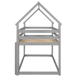 ZUN Twin over Twin Loft Bed with Roof Design, Safety Guardrail, Ladder, Grey W50446267