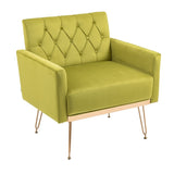 ZUN COOLMORE Velvet Armchair Single Sofa Modern Tufted Upholstered Side Reading Chairs with Arm and Gold W39577689