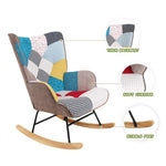 ZUN Rocking Chair, Mid Century Fabric Rocker Chair with Wood Legs and Patchwork Linen for Livingroom MR-AC215