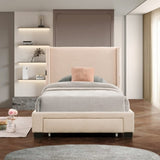 ZUN WHITE BEIGE TEDDY FARBRIC FOOTBOARD STORAGE BIG DRAWER WINGBACK WITH POCKETS UPHOLSTERED BED NO BOX W1867121487