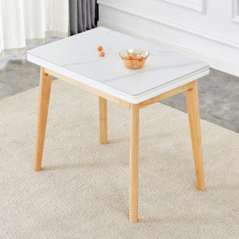 ZUN White sintered stone tabletop with rubber wooden legs, foldable computer desk, foldable office desk, W1151P145183