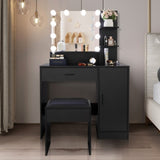 ZUN FCH Large Vanity Set with 10 LED Bulbs, Makeup Table with Cushioned Stool, 3 Storage Shelves 1 67872375