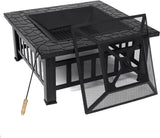 ZUN Fire Pit 32'' Wood pit Metal Square Outdoor Fire Tables SteelFire Pit Bowl with Spark 51238506
