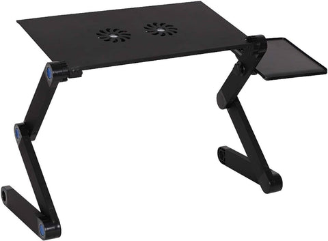 ZUN Foldable Aluminum Laptop Desk Adjustable Portable Table Stand with 2 CPU Cooling Fans and Mouse Pad W2181P154045