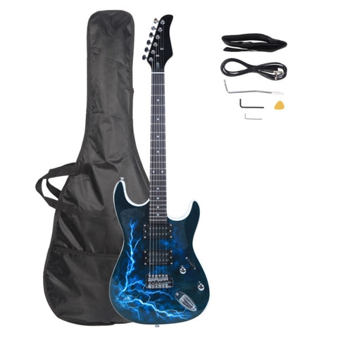ZUN Lightning Style Electric Guitar with Power Cord/Strap/Bag/Plectrums Black & White 11853824
