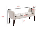 ZUN Bed end bench, button tufted design, bedroom entrance bench with armrest and solid wood legs, W1897113159