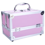ZUN SM-2176 Aluminum Makeup Train Case Jewelry Box Cosmetic Organizer with Mirror 9"x6"x6" Pink 34100159