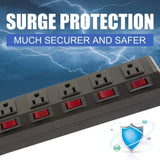 ZUN 2 Pack Long Power Strip Surge Protector; 6 Metal Power Outlets 2 USB Ports; 6 ft Long Extension Cord W104164630