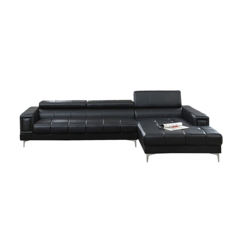 ZUN Bonded Leather Sectional Sofa with Adjustable Headrest in Black B01682399